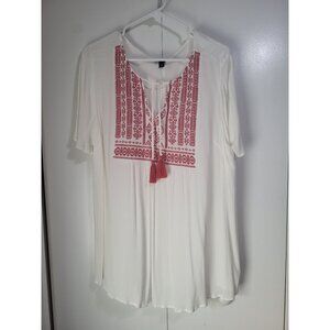 Torrid Womens SZ 2 Crinkle Peasant Boho Festival Blouse Embroidered Tassel Top